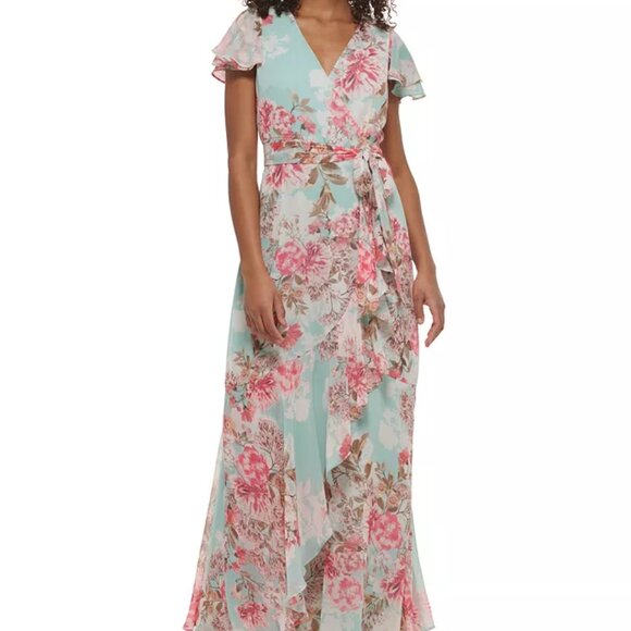 Eliza J Women's Printed V-Neck Flutter-Sleeve Dress - Picture 2 of 6